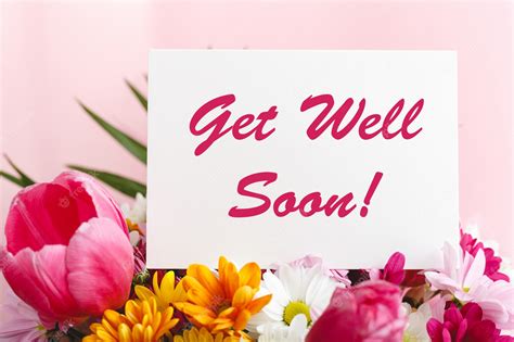 Premium Photo Get Well Soon Card In Flower Bouquet On Pink Wall