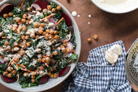 Roasted Chickpea Kale Salad With A Creamy Dressing Recipe Roasted