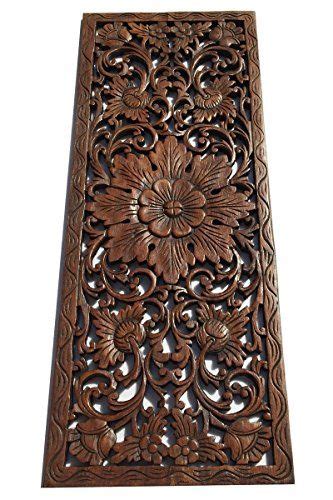 Asiana Home Decor Large Carved Wood Wall Panel Floral Wood Carved Wall