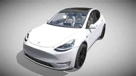 Tesla Model Y White With Interior Buy Royalty Free 3d Model By