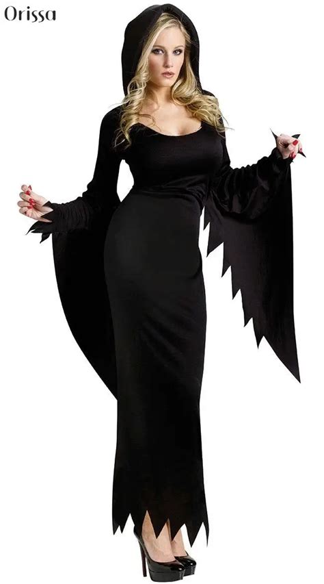 Sexy Witch Halloween Costumes Black Women Ghost Cosplay Costumes Irregular Vagrant Lace Dress