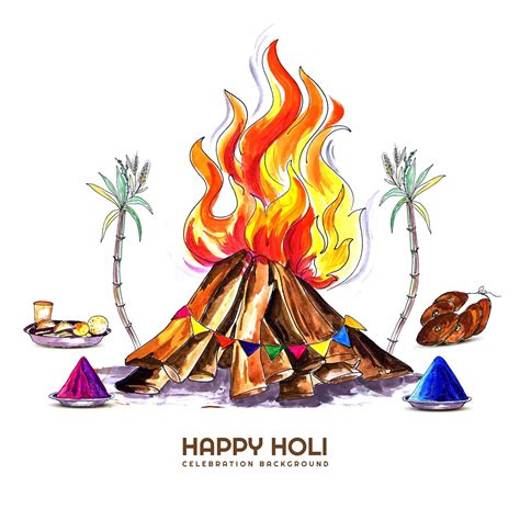Holika Dahan Celebration Card With Holi Elements 701650 Vector Art At