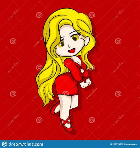 Illustration Art Cute Chibi Girl Blonde Hair Red Dress Character Design