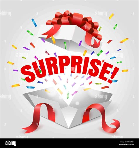 Surprise Box Vector Open T Box With Surprise Text And Red Ribbon
