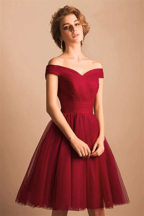 Check spelling or type a new query. Off Shoulder Red Short Dress in Tulle for Wedding Gala ...
