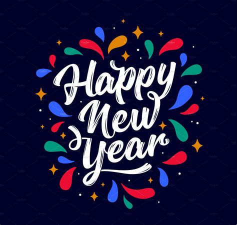 Happy New Year Lettering Text For Decorative Illustrations