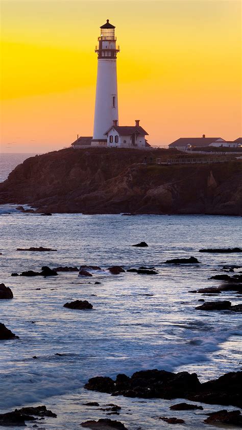 Lighthouse Waves Sea Ocean Sunrise Sunset Lighthouses Hd Phone