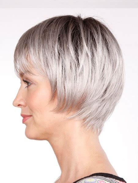 Short Classic Cut Women Grey Lace Front Mono Top Wigs