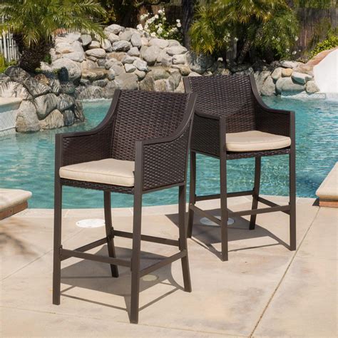 Noble House Debbie Wicker Outdoor Bar Stool 2 Pack 7671 The Home Depot