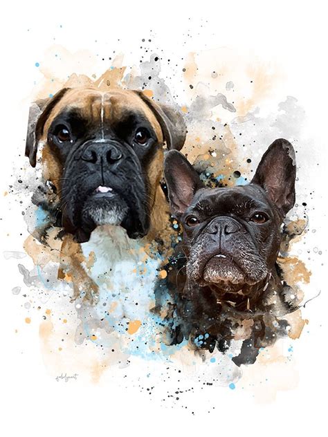 Custom Watercolor Pet Portrait Two Dogs Portrait Dog Art Custom