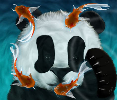 Baby Panda Playing With Koi By Hazey1988 On Deviantart