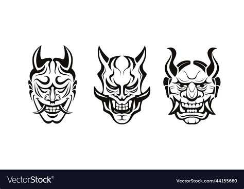 Scary Oni Japanese Demon Mask In Black And White Vector Image