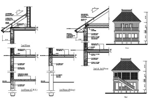 Old Roof Elevation And Plan Cad Drawing Details Dwg File Cadbull My