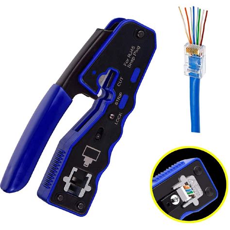 Crimping Tool Pass Through Cutter Rj45 For Cat6 Cat5 Cat5e 8p8c Modular