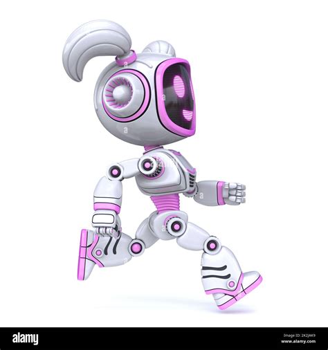 Cute Pink Girl Robot Running 3d Stock Photo Alamy