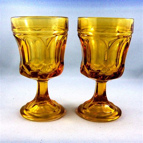 Vintage Amber Glass Goblets Amber Wine Glasses Set Of Two Etsy Canada Amber Wine Glasses
