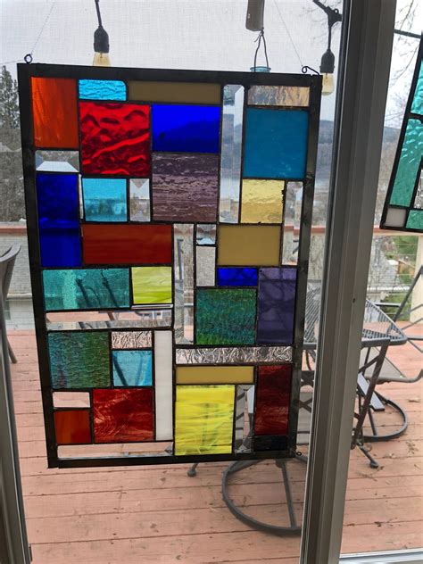 Multi Colored Stained Glass Window Hanging Etsy