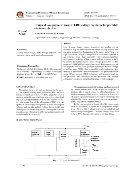 Pdf Design Of Low Quiescent Current Ldo Voltage Regulator For