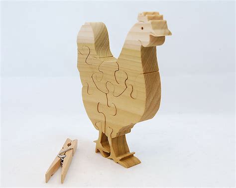 Wooden Hen Puzzle That Stands Up Chicken Shelf Sitter Art Etsy