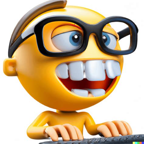 Hyperrealistic 3d Render Of A Nerd Emoji With Bucky Teeth Typing On A