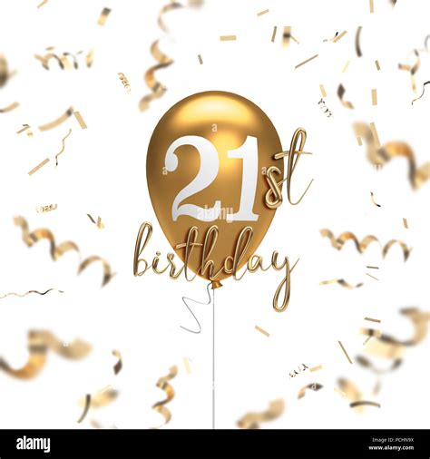 Happy 21st Birthday Gold Balloon Greeting Background 3d Rendering