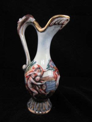 Vtg Made In Capodimonte Porcelain With Raised Nudes Small Ewer Pitcher