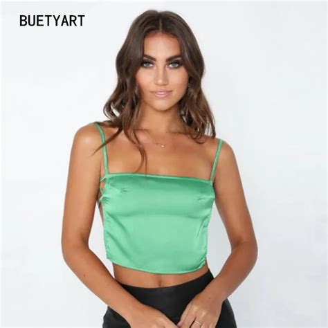 Buetyart Women Lace Up Crop Top Casual Summer Beach Off The Shoulder Satin Camis Sexy Short Slim