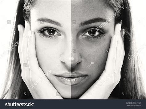 3151 Black Woman Half Black Half White Face Makeup Bilder Stockfotos