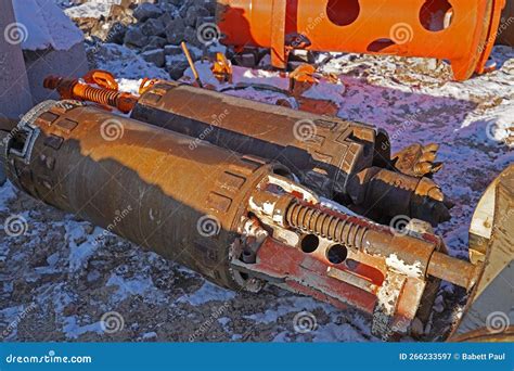 Machine Parts For Setting Bored Piles In Snow On A Construction Site In