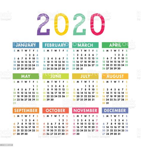 Ilustración De Calendario 2020 Año Plantilla De Calendario De Bolsillo