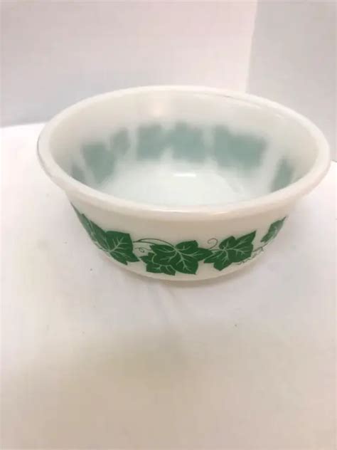VINTAGE HAZEL ATLAS Milk Glass Ivy Mixing Bowl Green White 6 3 4 14