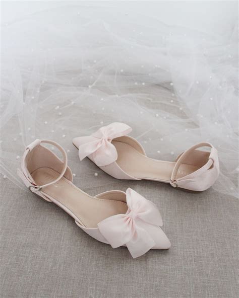 Dusty Pink Satin Pointy Toe Flats With Front Satin Bow Women Etsy