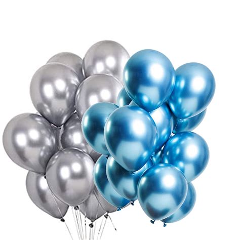 Dul Dul Blue And Silver Metallic Color Latex Balloons For Decoration 30