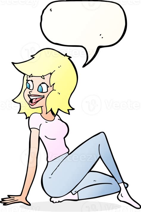 Cartoon Pretty Woman Looking Happy With Speech Bubble 36485418 Png