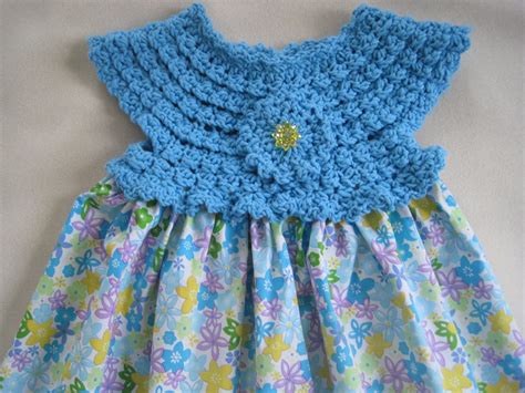 Dress Blue With Flowers Crochet Bodice Fabric Skirt