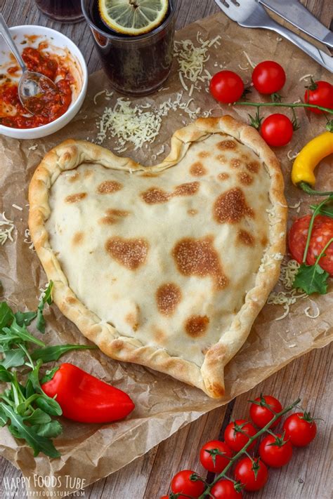 Food concept of romantic love. Heart Shaped Pizza Pocket Recipe - Happy Foods Tube