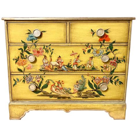 Hand Painted Yellow Chinoiserie Chest Of Drawers Dresser At 1stdibs