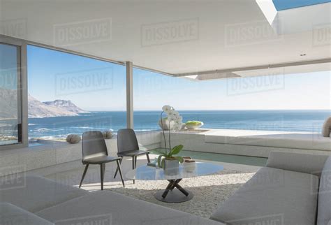 Modern Luxury Home Showcase Interior Living Room Open To Sunny Ocean