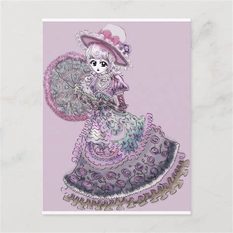 Pink Victorian Anime Girl Gothic Lolita Vintage Postcard Zazzle