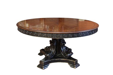 60 Inch Round Walnut Pedestal Dining Table W Black And Gold