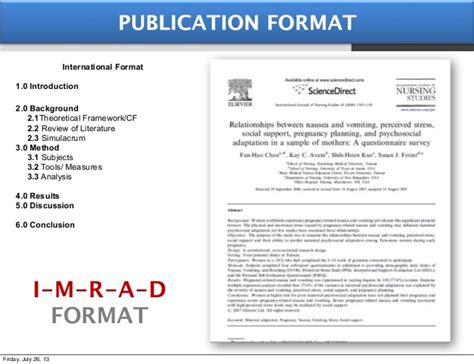 In scientific writing, imrad or imrad (/ˈɪmræd/) (introduction, methods, results, and discussion) is a common organizational structure (a document format). IMRAD FORMAT FOR OLFU STUDENTS orient copy