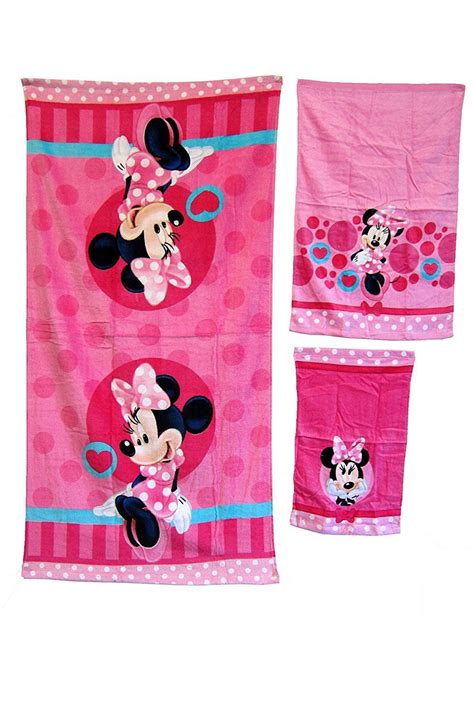 Disney Pixar Minnie Mouse 3 Pc Towel Set 100 Cotton Bath Towel 25 X