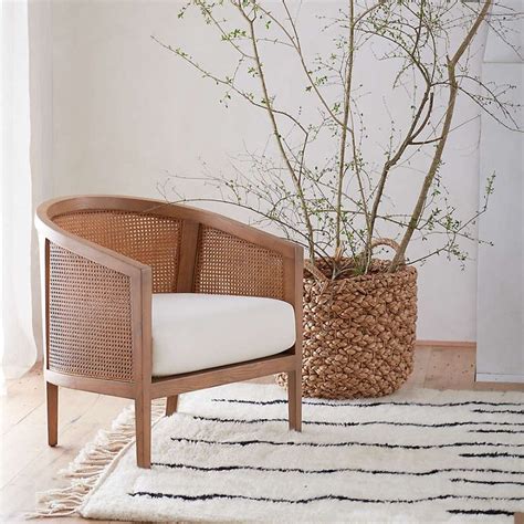 Ankara Natural Cane Chair With Ivory Cushion Crate And Barrel Cane Chair Chair Living Room