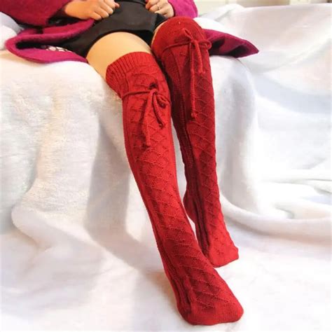 Feitong Womens Cable Knit Over Knee Long Boot Winter Warm Thigh High Soft Socks Coturno Feminino