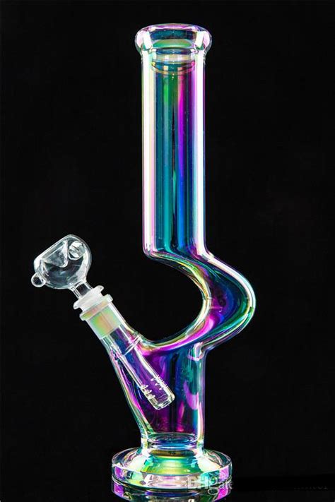 Metallic Rainbow Curved Downstem Glass Bong Rig 12 Inch ⋆