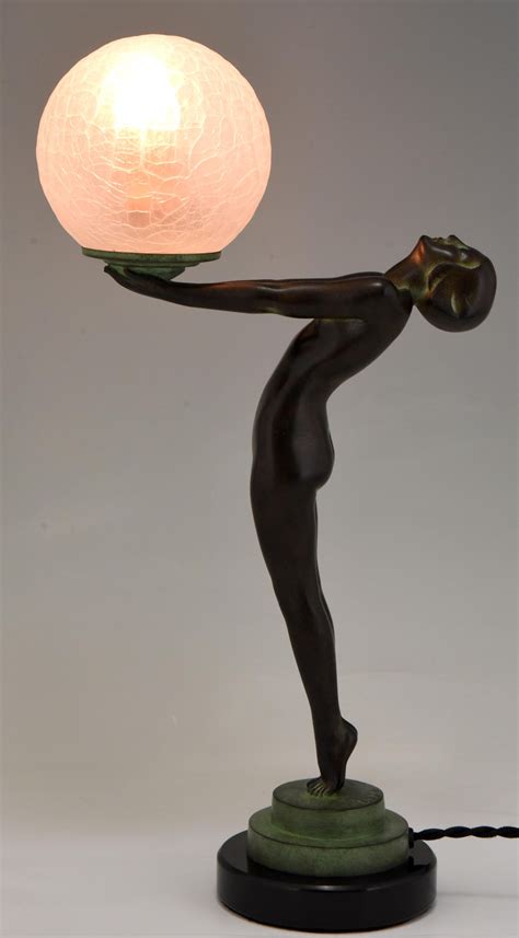 Art Deco Style Lamp Clarté Standing Nude Holding a Glass Shade Max Le