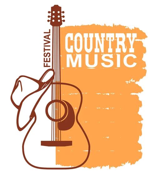 Country Music Acoustic Guitar Cowboy Hat Boots Vector Graphic Hand