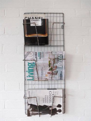 Magazine Rack Metal Wire Wall Rack Shelf Industrial Grey
