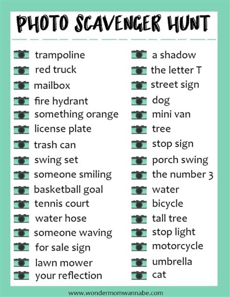 Fun Photo Scavenger Hunt Ideas Free Printable