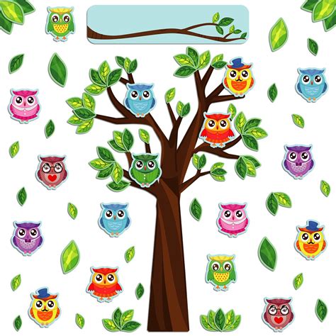 Buy 112 Pieces Colorful Owls And Tree Bulletin Board Set Owl Cutout